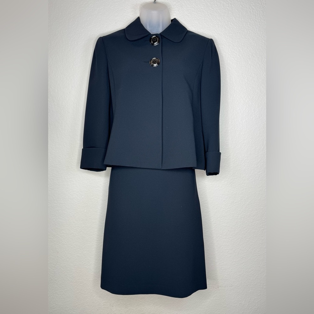 Tahari Arthur S. Levine Skirt Suit Set 4P Petite Navy Belted Two‑Piece Career